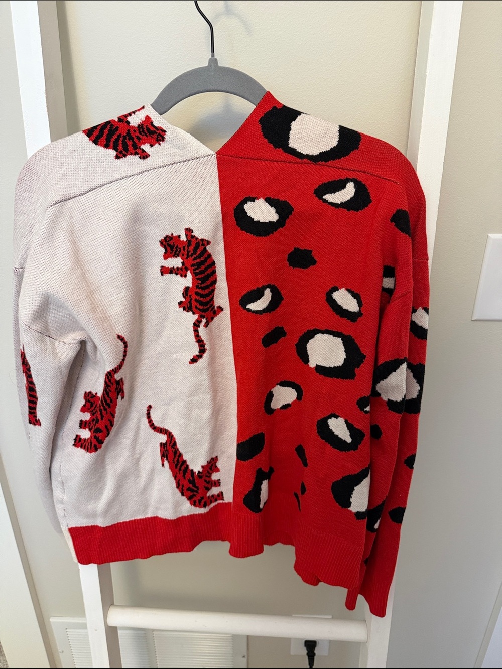Red & Cream Leopard and Tiger Button-Front Women's Cardigan Sweater - Picture 2 of 2